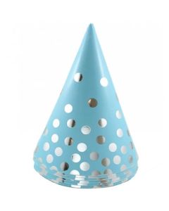Party Hats - Cone Pale Blue With Silver - Pack 6 (107827A)
