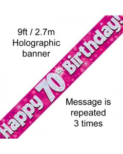 Banner Pink Holographic Happy 70th Birthday - 2.7m (109424A)