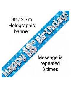 Banner Blue Holographic Happy 18th Birthday - 2.7m (109448A)