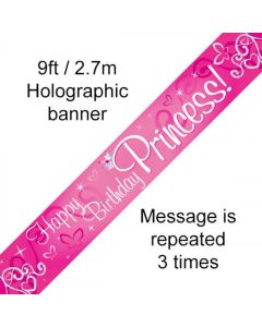 Banner Pink Holographic Happy Birthday Princess - 2.7m (109461A)
