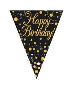 Flag Bunting Sparkling Fizz Black - Happy Birthday (109600A)