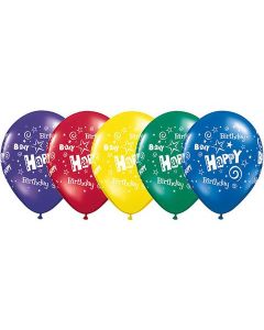 Happy Birthday - Stars and Swirls - 28cm (11 Inch) Latex Balloon (12581Q)