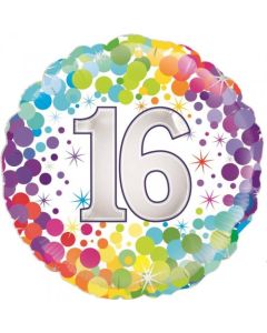 Colourful Confetti 16th Birthday 45cm Foil Balloon (210401A)