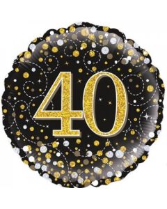 40th Sparkling Fizz Black & Gold - 45cm Foil Balloon (210445A)