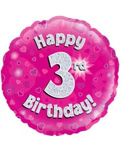 Pink Holographic 3rd Birthday 45cm Foil Balloon (210463A)