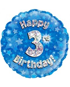 Blue Holographic Happy 3rd Birthday 45cm Foil Balloon (210493A)