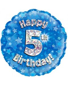 Blue Holographic Happy 5th Birthday 45cm Foil Balloon (210495A)