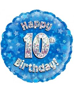 Blue Holographic Happy 10th Birthday 45cm Foil Balloon (210500A)