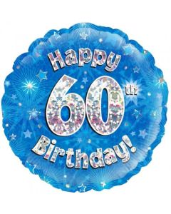Blue Holographic Happy 60th Birthday 45cm Foil Balloon (210513A)