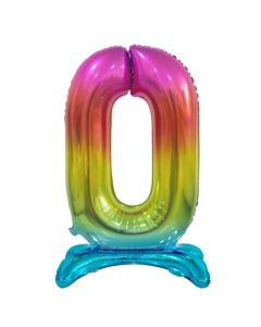 Standing Rainbow Foil Balloon - 0 Number 30 inch (214030A)