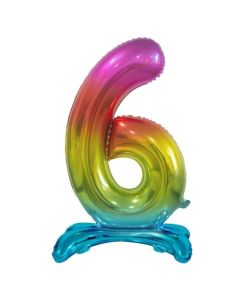 Standing Rainbow Foil Balloon - 6 Number 30 inch (214036A)