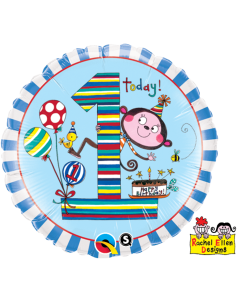 Birthday 1 Monkey Stripes - 18 Inch Foil Balloon (22979Q)