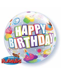 Happy Birthday Colourful Cupcakes - 22 Inch Bubble Balloon (30799Q)