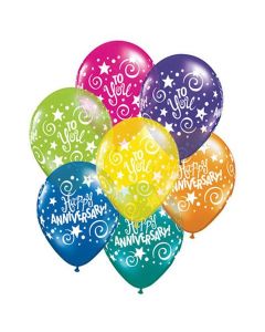 Happy Anniversary Stars & Swirls - 28cm (11 Inch) Latex Balloons (37152Q)