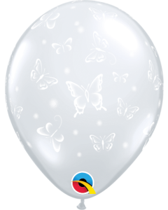 Butterflies A-Round - Diamond Clear - 28cm (11 Inch) Latex Balloon (37183Q)
