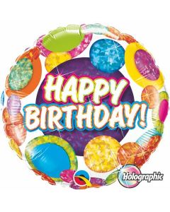 Happy Birthday Holographic Big Dots & Glitz - 18 Inch Foil Balloon (37884Q)