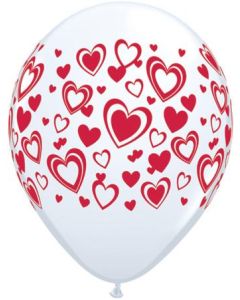 Double Hearts White & Ruby - 28cm (11 Inch) Latex Balloon (40287Q)