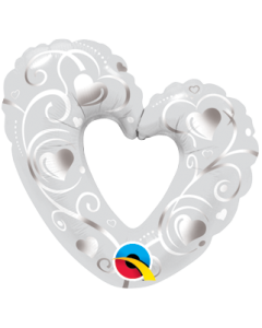 Hearts and Filigree Pearl White - 14 Inch Foil Shape Balloon (40352Q)