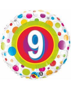 Age 9 Colourful Dots - 18 Inch Foil Balloon (41116Q)