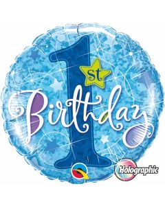 1st Birthday Holograph Blue Stars - 18 Inch Foil Balloon (41592Q)