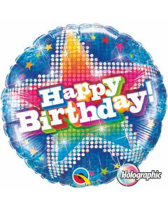 Happy Birthday Dazzling Star Blue Holograph 18 Inch Foil Balloon (41606Q)
