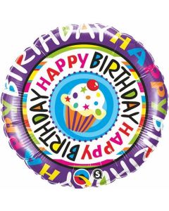 Happy Birthday Repeat Cupcake - 18 Inch Foil Balloon (41635Q)