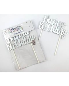 Cake Topper - Happy Birthday - Metallic Silver (443001A)