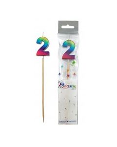 Rainbow Metallic Long Stick Candle number 2 (447352A)