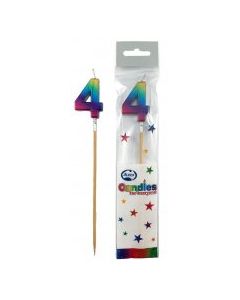 Rainbow Metallic Long Stick Candle number 4 (447354A)