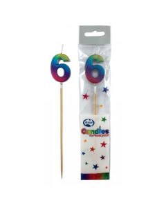 Rainbow Metallic Long Stick Candle number 6 (447356A)