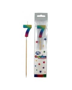 Rainbow Metallic Long Stick Candle number 7 (447357A)
