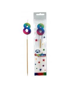 Rainbow Metallic Long Stick Candle number 8 (447358A)