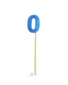 Blue Glitter Long Stick Candle # 0 (447700A)