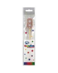 Rose Gold Glitter Long Stick Candle number 8 (447758A)