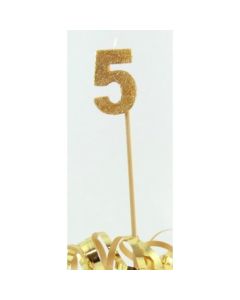 Gold Glitter Long Stick Candle # 5 (447805A)