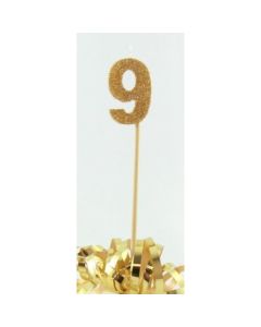 Gold Glitter Long Stick Candle # 9 (447809A)