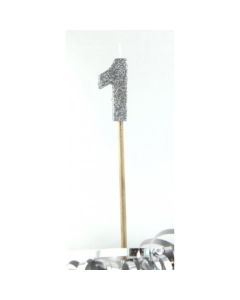 Silver Glitter Long Stick Candle # 1 (447901A)