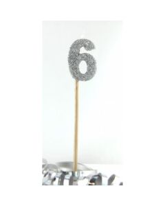 Silver Glitter Long Stick Candle # 6 (447906A)