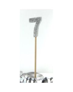 Silver Glitter Long Stick Candle # 7 (447907A)