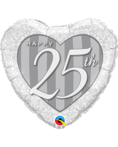 Happy 25th Anniversary Silver Heart -18 Inch Foil Balloon (49109Q)