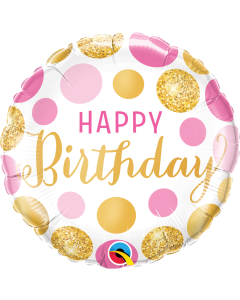 Birthday Pink & Gold Dots - 18 Inch Foil Balloon (49164Q)