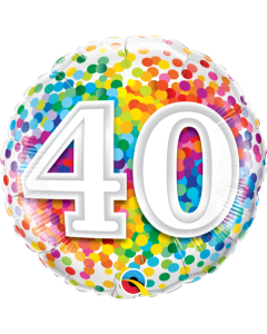 40th Rainbow Confetti - 18 Inch Foil Balloon (49532Q)