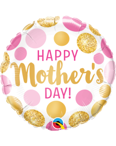 Happy Mother's Day Pink & Gold Dots - 18 Inch Foil Balloon (55830Q)