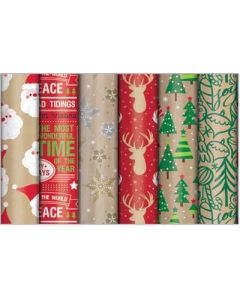 Xmas Wrap 2m x 700 mm - Kraft Print (C1931)