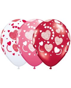 Etched Hearts A- Round - 28cm (11 Inch) Latex Balloons (76861Q)