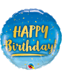 Gold and Blue Happy Birthday - 18 Inch Foil Balloon (78676Q)