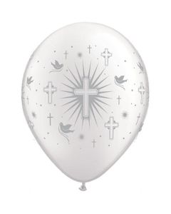 Cross and Doves Wrap (Silver) - 28cm (11 Inch) Latex Balloon (84650Q)