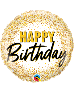 Happy Birthday Gold Glitter Spots - 18 Inch Foil Balloon (88024Q)