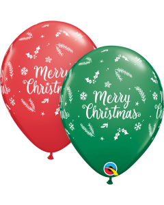 Merry Christmas Evergreen - 28cm (11 Inch) Latex Balloons (90223Q)