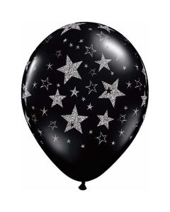 Glitter Stars - Onyx Black - 28cm (11 Inch) Latex Balloon (98534Q)